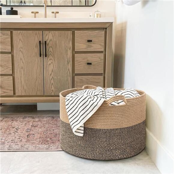 Extra Large Wicker Storage Basket, 83L Woven Blanket Storage for Living Room - Picture 5 of 7